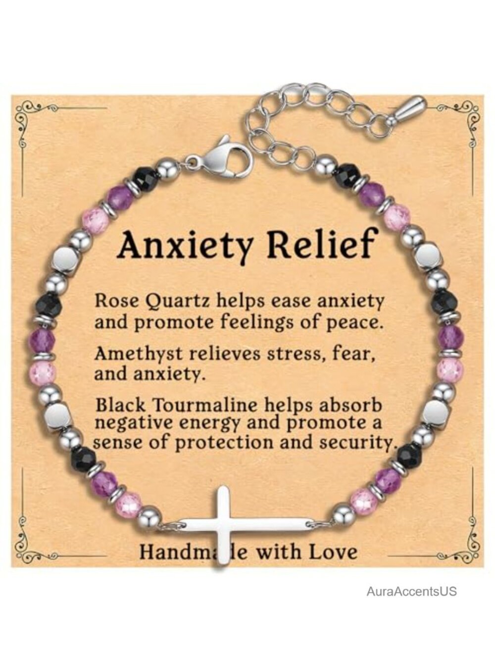 Cross Bracelet Healing Crystal Beaded Stainless Steel Faith Jewelry Gift